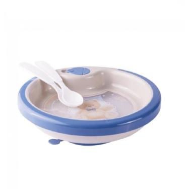 Imagem de Prato Térmico de Plástico com Ventosa e 2 Colheres Urso Azul - Plasuti