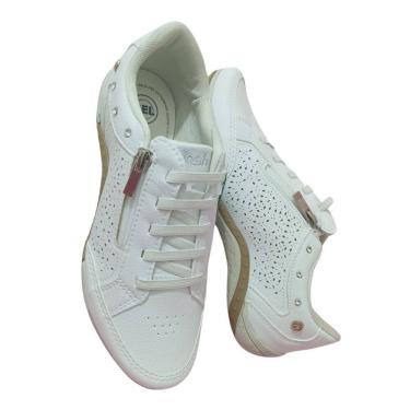 Imagem de tenis feminino kolosh casual branco com ziper e estampa a laser