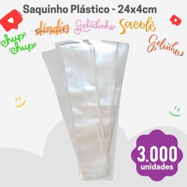 Imagem de Sacos geladinho, sacolé, din din, chup chup 4x24cm com 3.000 unidades 