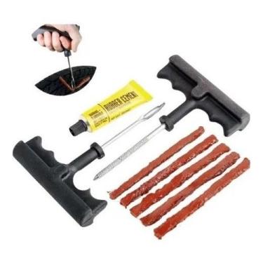 Imagem de Kit Reparo Conserto Remendo Pneu Carro Moto Sem Camara com Macarrão e 