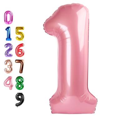 Imagem de Balloons One Number for First Birthday, Balloon Numbers 40 Inch, Pearl Pink for Baby Shower, Big Baloon for 1 11 12 13 16 18 21 Birthday Wedding Anniversaries Party