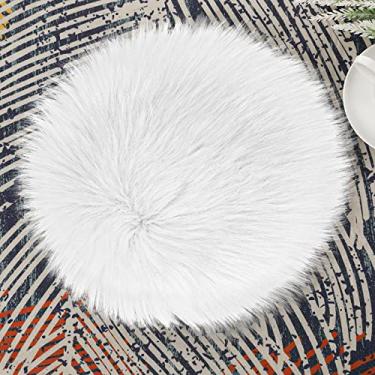 Imagem de Molain Tapetes pequenos de 25 cm de pele sintética fofa, tapete de cadeira acolchoado felpudo, tapete de unhas para fotografia, sala de estar, sofá, quarto, chão (branco redondo)