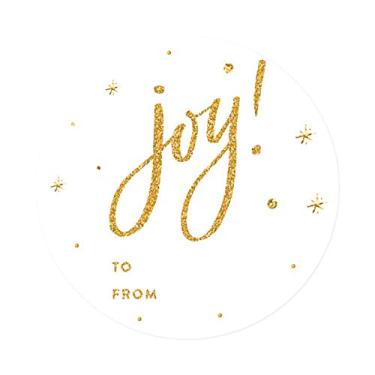 Imagem de Andaz Press Christmas Round Circle Gift Sticker Labels, Faux Gold Glitter Joy on White, to from, 40-Pack, Stationery Packaging Envelope Letter Label