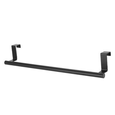 Imagem de 1/2 peças toalheiro sobre porta barra de toalha suporte pendurado aço inoxidável banheiro armário de cozinha branco preto toalha pano prateleira cabide, preto G, 1 peça