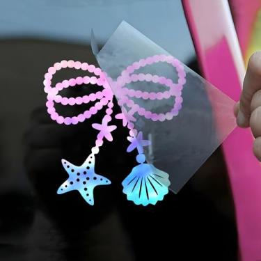 Imagem de Decalque de carro com laço de pérola Coquette engraçado feminino estrela do mar, arco de molusco, inspiração do mar de verão fofo meme humor acessórios para janela de carro afirmações vinil