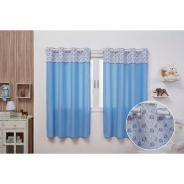 Imagem de Cortina Infantil Kids Estampada 2,00m x 1,40m com Barrado Duas Folhas Promoção (ELEFANTE AZUL)