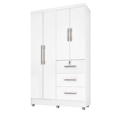 Imagem de Guarda Roupas Solteiro 4 Portas 3 Gavetas Tokio Branco / Branco Lilás Flex Branco