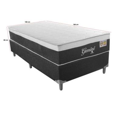 Imagem de Cama Box Solteiro Gemini1,08x1,98x68cm Molas Ensacadas Tecido Artemis Preto, Malha Apolo Branca