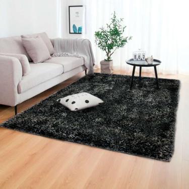 Imagem de Tapete para Sala 200 x 240 Cronos Felpudo Macio Fofo Mesclado Preto com Cinza Casa Dona