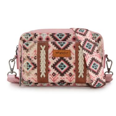 Imagem de Bolsa tiracolo Wrangler asteca feminina com vários bolsos, bolsa de ombro boho transversal carteira, Rosa escuro