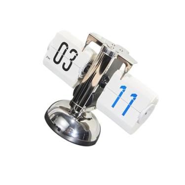 Imagem de Qianly Relógio de parede grande, simples, silencioso, moderno, automático, com virada de página, decoração para prateleira, cabeceira, café, presente de, Branco Inox