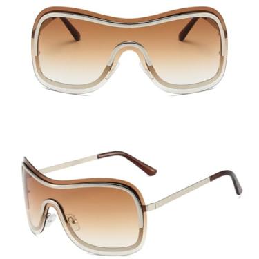 Imagem de JRLLFD Óculos de sol sem aro grandes, feminino, masculino, peça única, viseira, máscara, à prova de vento, grandes tons, uv400 (chá)