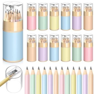 Imagem de Humyoun 12 pacotes de mini lápis de golfe com apontador de 9,5 cm, 2 HB, lápis pré-afiados, macaron, cores pastel, meio lápis com borracha para crianças, escola, sala de aula, escritório, escrita