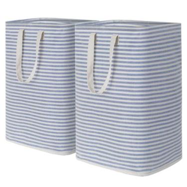 Imagem de Cesto de roupa suja Lifewit Large Dobrável 2x80L Azul Impermeável
