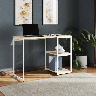 Imagem de Mesa Escritório Berlim Industrial com Prateleira Ferro Branco Tampo 110x46 Off White