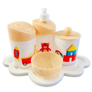 Imagem de Kit Higiene Baby Brinquedos Menino e Menina c/bandeja em MDF (Nuvem branca/madeira)
