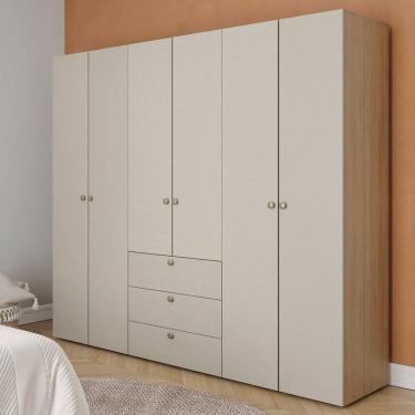 Imagem de Guarda-roupa 3 Módulos 6 Portas 9 Prateleiras 3 Gavetas Frame Cabecasa madeiramadeira Acácia/Arenas