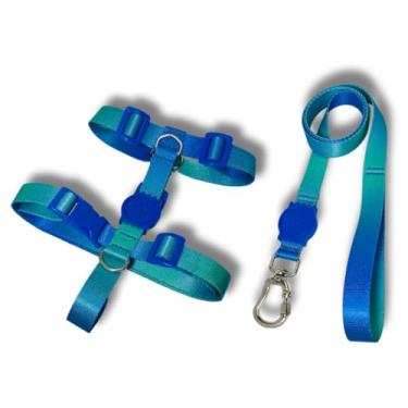 Imagem de Coleira Peitoral Tipo H para Cães - Anti-Puxão com Guia de 1,10m | Varias Estampas (Verde e Azul,M)