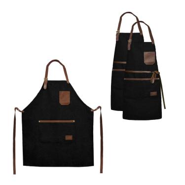 Imagem de Avental Preto e Couro Marrom Cafeteria Barbearia Chef 10un