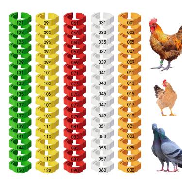 Imagem de senylanhxy Anéis de perna de frango ajustáveis de 150 peças - faixas coloridas numeradas de identificação de frango, faixas de perna de aves duráveis para galinhas, patos, ganso e peru