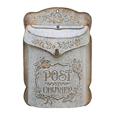 Imagem de Wswqop Caixa de correio de parede em, caixa de depósito com fechadura, suporte para de correio suspensa para portão de garagem, revistas, jardim, Cinza Retrô