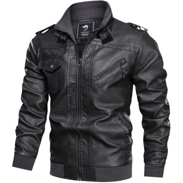Imagem de Jaqueta De Couro Masculina, Primavera Outono Casual Jaqueta De Motociclista Inteligente Jaqueta Masculina Seção Fina Casaco De Couro Pu, Grey, 3XL