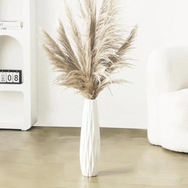 Imagem de Vaso de cerâmica branca, vaso de 45,7 cm de altura para mesa de chão, vasos grandes decorativos para sala de estar, decoração de casa moderna, escritório, quarto, vaso de flores grande com esmalte