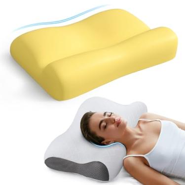 Imagem de Travesseiro de cama de espuma viscoelástica para dormir, suporte ergonômico para pescoço cervical, travesseiro ortopédico para dormir de estômago nas costas, alívio da dor no pescoço e no ombro,
