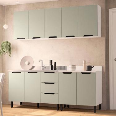 Imagem de Cozinha Completa Meena 9 Portas 3 Gavetas 40250053 Branco/Verde Oliva - Politorno