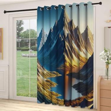 Imagem de Divisória de parede de cortina de sala de lago, arte sonhadora de paisagem de montanha nevada com sombras ensolaradas e prados verdes, para quarto, jardim de infância, sala de estar, L250 x C 274 cm