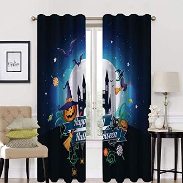 Imagem de Cortina blackout 90% de Halloween, padrão de estilo Halloween, tratamento de sombreamento completo, cortina de isolamento de cozinha, L 132 x C 150 cm