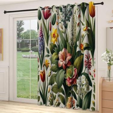 Imagem de Divisória de parede de cortina de sala de primavera, tema de casa de fazenda, cenário frondoso, estampa floral com tons de nostalgia, natureza, para quarto, jardim de infância, sala de estar, L226 x C