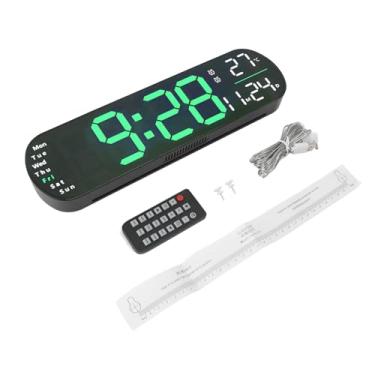 Imagem de Relógio de parede digital com controle remoto Exibição da tela LED grande brilho ajustável 8 Luzes coloridas Timer de alarme Data da semana Data da sala de estar quarto ABS (Verde)