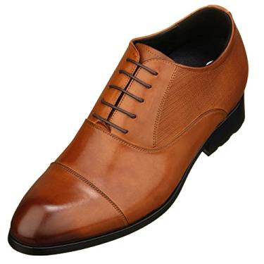 Imagem de CALTO Sapatos masculinos invisíveis que aumentam a altura – Couro premium com cadarço formal Derby Oxfords – 7,6 cm mais alto, Marrom, 40 BR