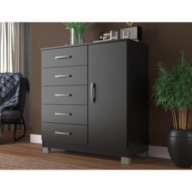 Imagem de Cômoda Sapateira com Pés 1 Porta 5 Gavetas Preto - Evidência Móveis