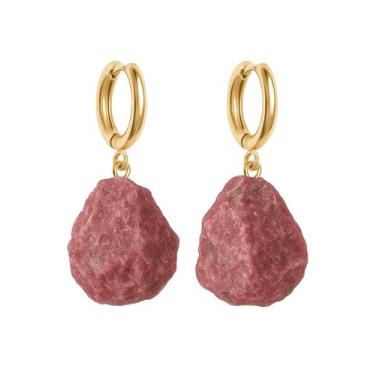 Imagem de Brinco de Argola Rodonita - Cristal Natural, Banho Ouro 18k