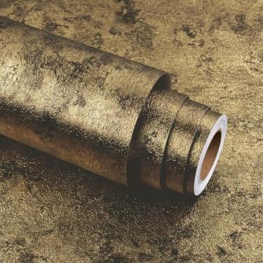 Imagem de Stickyart Papel de parede dourado metálico removível espesso à prova d'água luxuoso texturizado dourado para bancadas de cozinha armário Backsplash rolo de vinil gótico vintage para quarto 30 x 406 cm