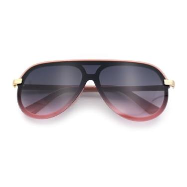 Imagem de Óculos de sol femininos de plástico da moda Classy 90s Designer Shield Rimless Racer, Rosa - Rosa fumê, 65-15-134