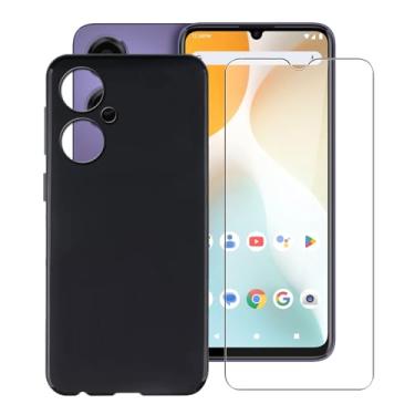 Imagem de HGJTFANY Capa de celular para BLU G64 (6,8 polegadas), com [1 x protetor de tela de vidro temperado], película de silicone macio ultrafina, capa preta à prova de choque para BLU G64 - preta