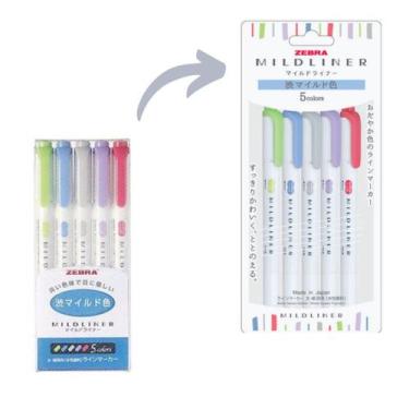 Imagem de Caneta Marca Texto Zebra Mildliner Ponta Dupla 5 Cores Pastel Grifar e