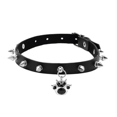 Imagem de Yepelesi Colar gargantilha de couro punk gótico preto cravado gargantilha feminina de caveira de Halloween bijuteria cosplay acessórios góticos, Adjustable, Couro, Sem Pedra Preciosa