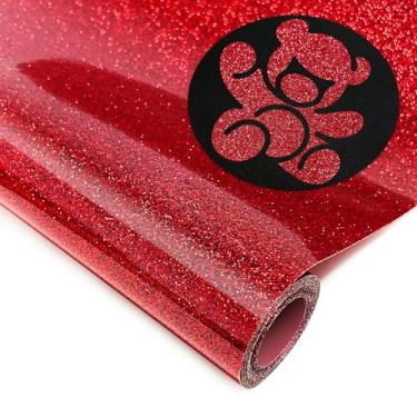 Imagem de DUEUIOE Rolo De Vinil Transferência Térmica Htv Com Glitter Vermelho - 30 Cm X 2,7 M, Para Passar A Ferro Em Todas As Máquinas Corte, Fácil Cortar E Remover, Camisetas, Bonés Outros Designs (Vermelh