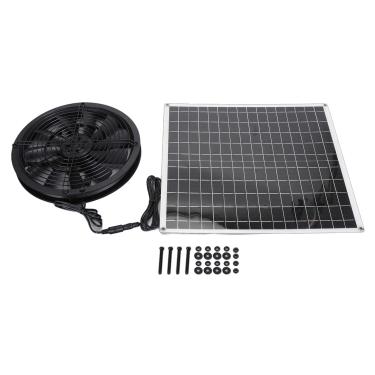 Imagem de Solar Powered Exhaust Fan alta velocidade 20W impermeável Ventilação Cooling Fan para Chicken Coop Greenhouse Barn Pet House com 25cm ABS Blade e 35.5x33.5cm Painel Solar