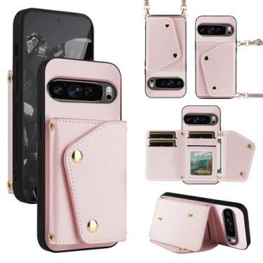 Imagem de Dibosom Capa carteira de luxo para Google Pixel 9/9 Pro 5G com 5 compartimentos para cartão fina e alça de ombro, suporte de cartão de crédito, acessórios para celular Pixel9 9Pro Nine ouro rosa