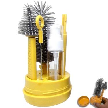 Imagem de Kit Escova de Limpeza 4 em 1 Mamadeira Copo Garrafa Bebe Criança Limpeza Higiene Bolsa Passeio Mala Viagem