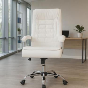 Imagem de Cadeira De Escritório Presidente Couro Big Office Monique Com 42 Molas Ensacadas Pillow Top No Assento Luxo (Branco)
