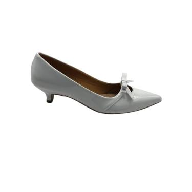 Imagem de Sapato Scarpin Feminino Branco Verniz com Laço – Salto Baixo Elegante e Confortável (BR, Adulto, Numérico, 34)