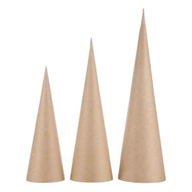 Imagem de predolo 3 peças de cones de papel machê para artesanato, decoração de árvore de Natal com fundo aberto para chapéus de festa, 15 Cm 25 Cm 35 Cm