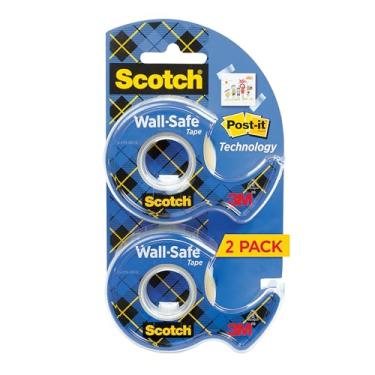 Imagem de Scotch Fita segura para parede, 2 rolos dispensados, cola com segurança, remove de forma limpa, invisível, projetada para exibição, segura para fotos, 3/4" x 600" (183-DM2)