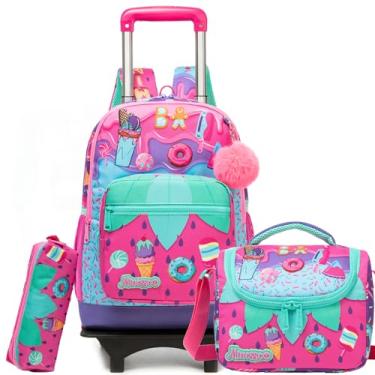 Imagem de ZBAOGTW Mochila com rodinhas para meninas de 8 a 12 anos para meninos e meninas, Sorvete roxo